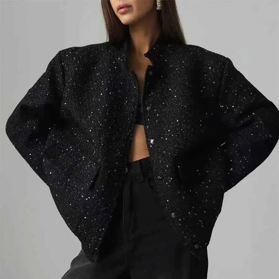 Women's Standing Collar Loose Short Pilot Jacket