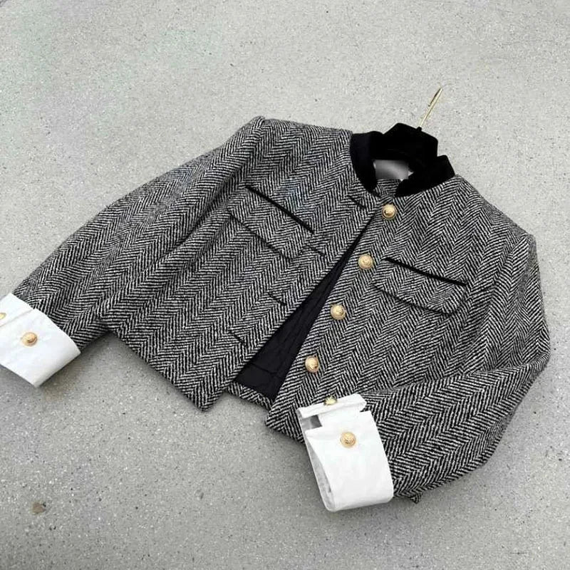 Metal Button Stand Collar Jackets for Women - Norellé