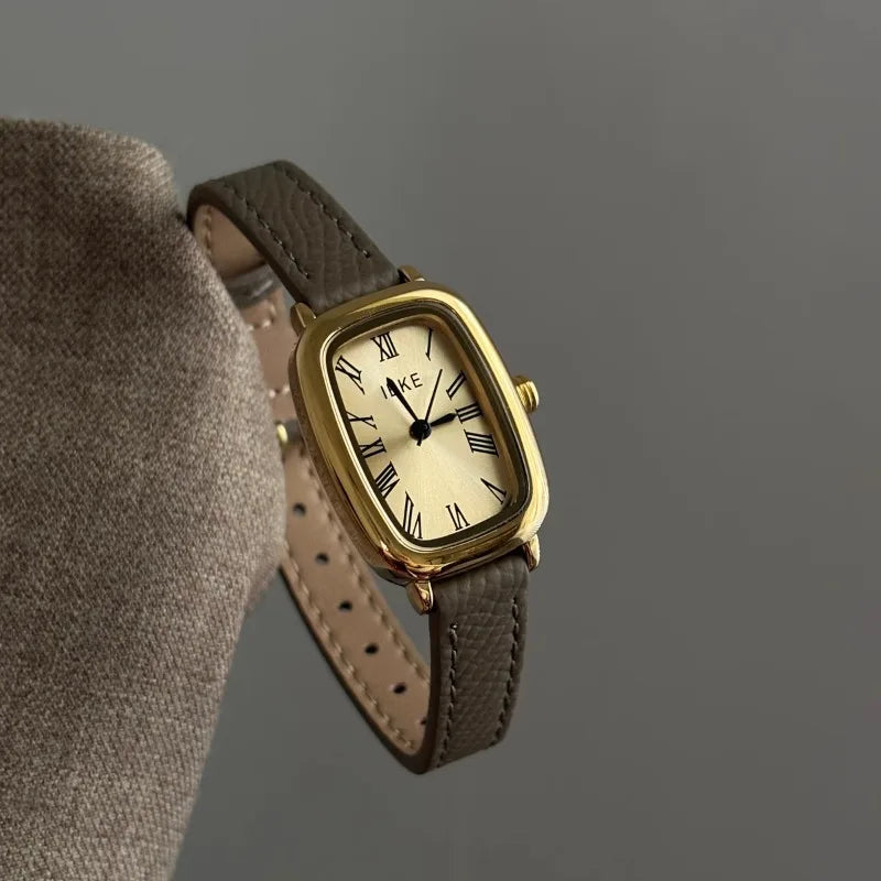 Women's watch Fashion Square Gold Case Black Brown