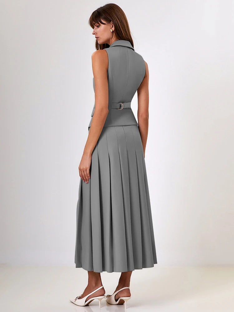 Two Piece Sets Women Double-breasted Vest And Split Skirt Matching Sets