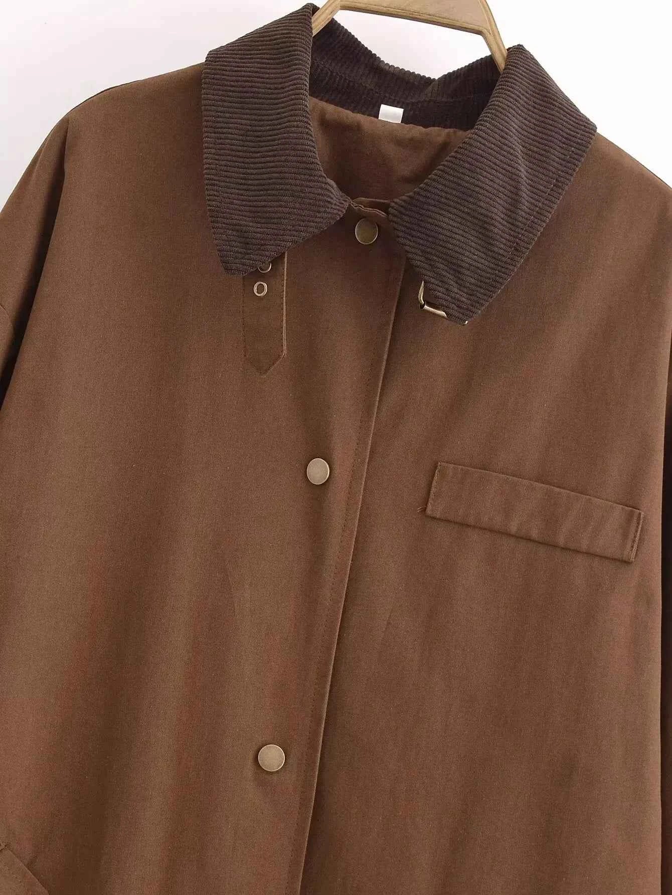Women Lazy Style Stitching Coat Casual Zipper Long Sleeve Coat