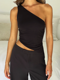Women's Diagonal Shoulder Strap Sleeveless Backless Tight Top - Norellé