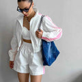 Women Loose Zip Hoodie and Sport Shorts Set