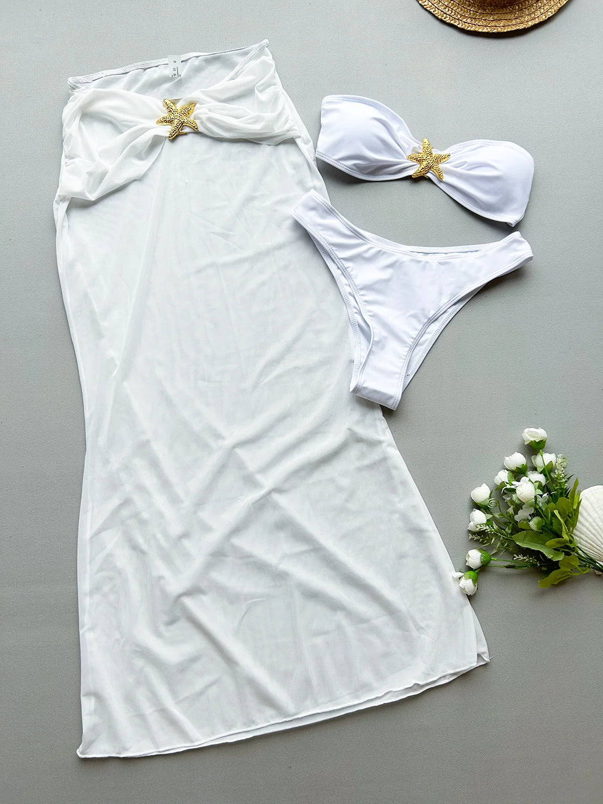 3 Pieces Bikinis Sets High Elasticity Beachwear Backless Women's Swimsuit Cover-ups - Norellé