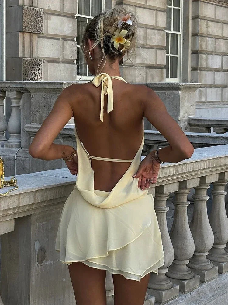Draped Backless Halter Mini Dress Women's - Norellé
