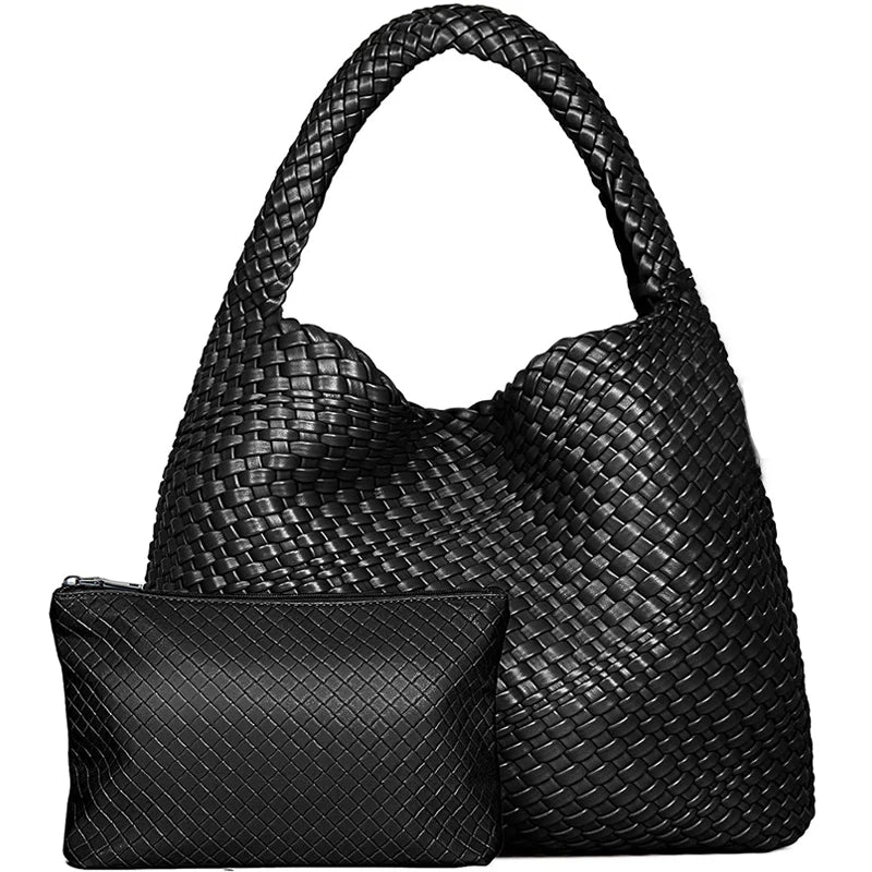 Woven Tote Bag for Women Soft Leather Shoulder Bag