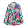 Women's Long Sleeve Tropical Printed Suit Wide Leg Pants Set