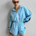 Women Loose Zip Hoodie and Sport Shorts Set