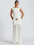 Metal Flower Backless Ruched  Maxi Dress Women - Norellé