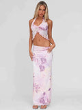 Mesh Print Skirt Two Piece Set Women