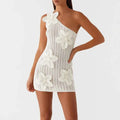 Knitted Asymmetric Dress Hollow Slant Neck Slim Mini Dress