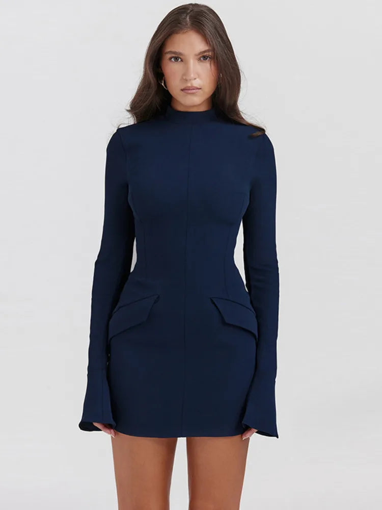 Dark Blue Two Pocket Mini Dress For Women