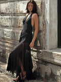Deep V-neck Bandage Women Maxi Dress