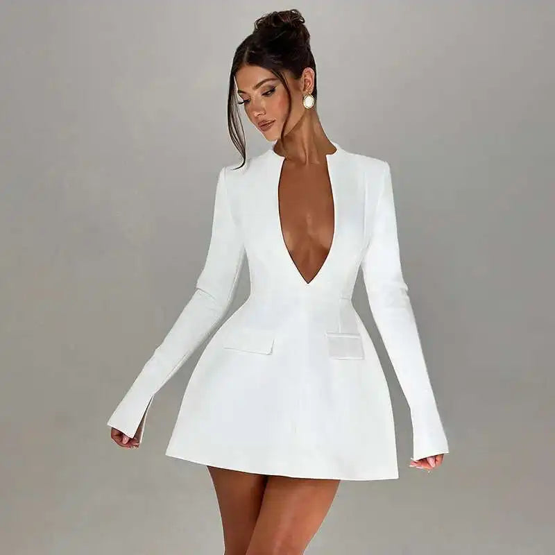 Button Backless Bodycon Short A-line Dress Women - Norellé