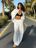 Cotton Casual Pants Sets Women's Solid Color Cozy Lapel - Norellé