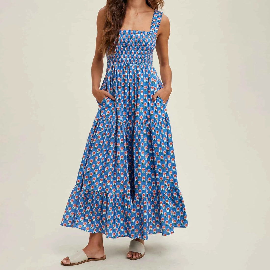 Women Bohemian Floral Print Sundress Backless