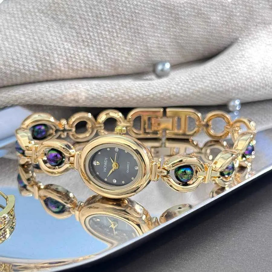 Ladies' Oval Sun Print Rhinestone Dial Elegant Lady Quartz Watch