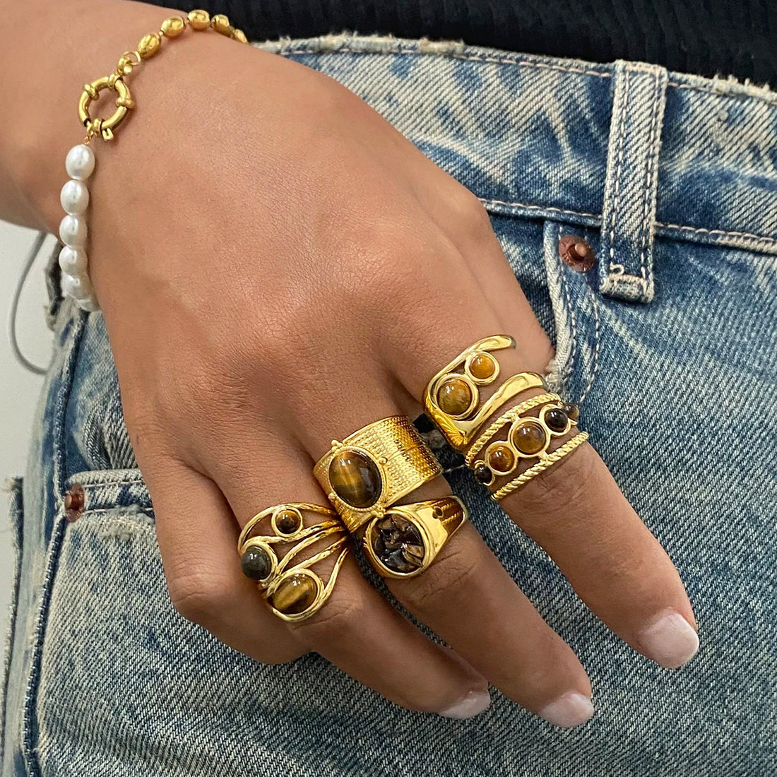 Brown Stone Ring Oval Alpaca Rings For Women