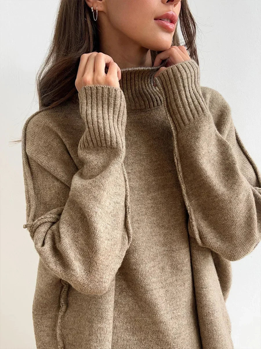 Women's Turtleneck 2-Piece Set Loose Casual Knitted