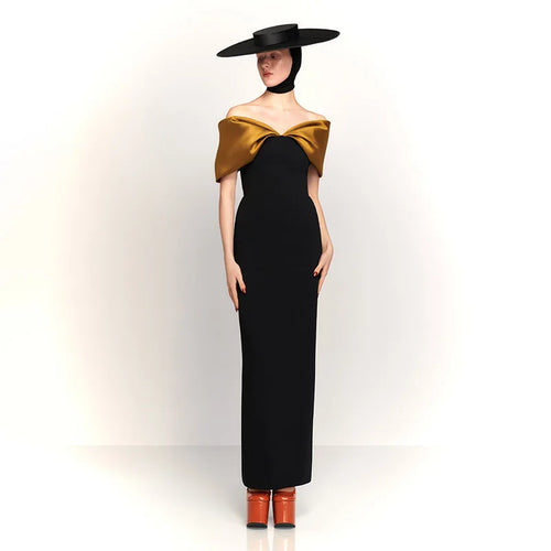 Elegant Off Shoulder Maxi Dress Backless High Waist Slimming Long - Norellé