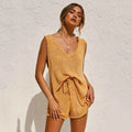 Casual Deep V-Neck Back Heart Tie Knit Women's Sweater Set