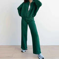 Women's Fleece-Lined Hoodie Coat High Waist Casual Pants Set