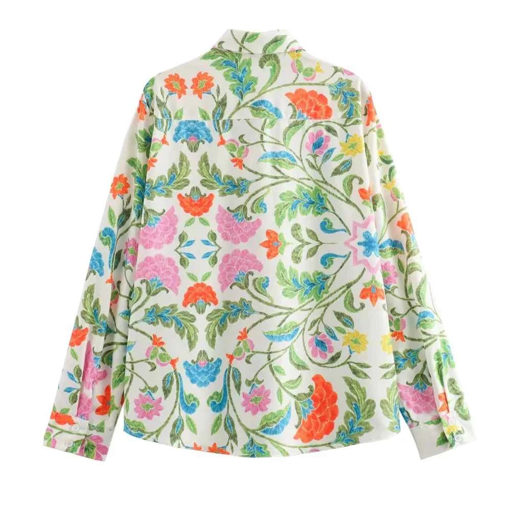 Women's Simple and Elegant Flip Collar Printed Shirt Mid Waist Straight Leg Pants Casual Set