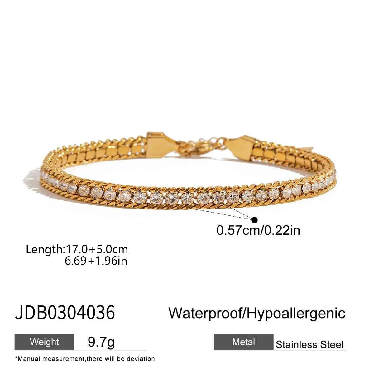 Stainless Steel White Rhinestone Paper Clip Hollow Bracelet