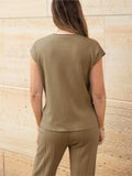 2 Piece Sets Women Outfit Sleeveless Casual T Shrit Top Knitted Vest - Norellé