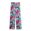 Women's Long Sleeve Tropical Printed Suit Wide Leg Pants Set