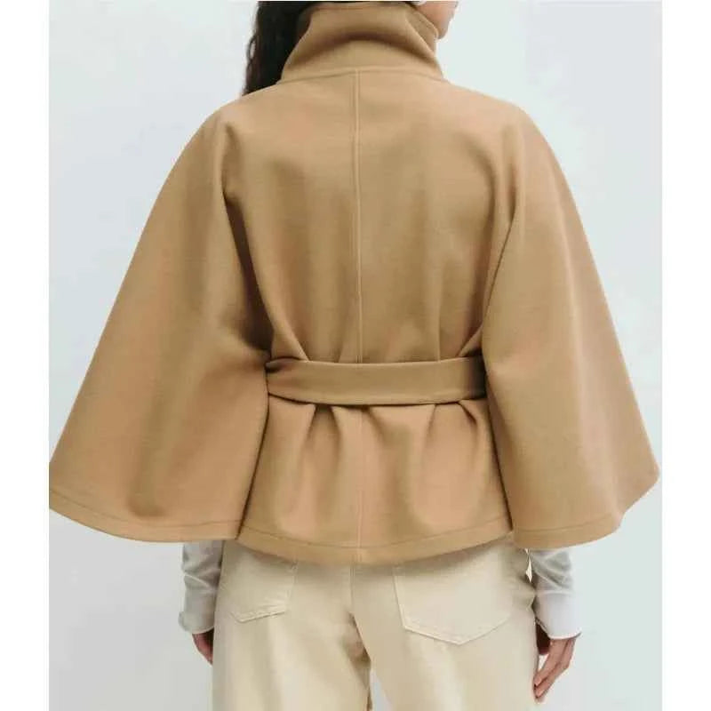 Women's Lace Up Woolen Cape Coat
