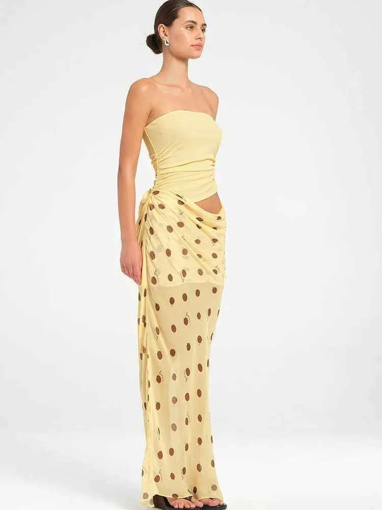 Strapless Printed Polka Dot Women Dress