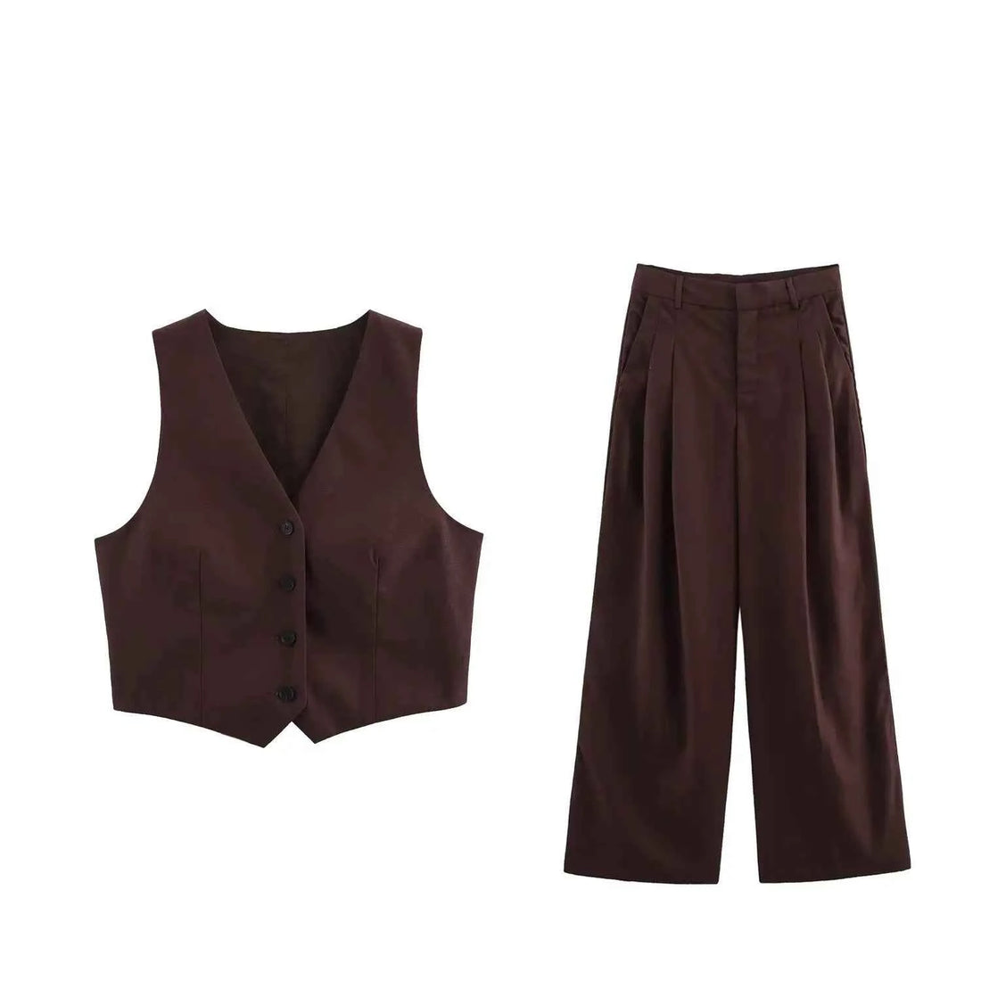 Women's Pants Set with Back Opening Design Tank Top Loose Fold Pants