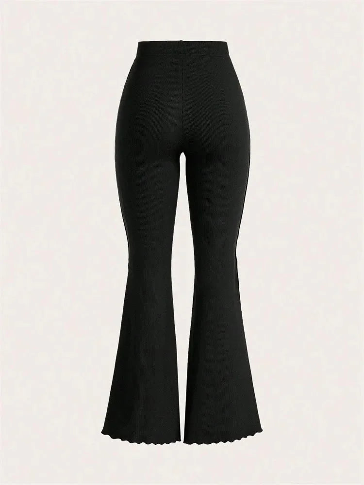 Lettuce Trim Elastic Women's Flared Pants for Women