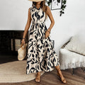 Women Sleeveless Boho Floral Maxi Dress Button Shirt V Neck Flowy Belted - Norellé