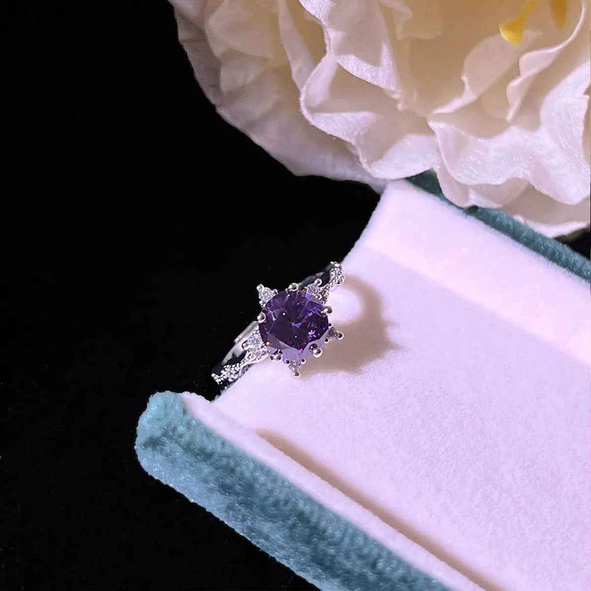 Amethyst Rings Pendants Stud Earrings Three-piece Set - Norellé