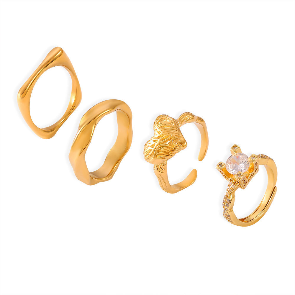 18K Gold Retro Easy Matching Design Geometric Inlaid Zircon Ring - Norellé