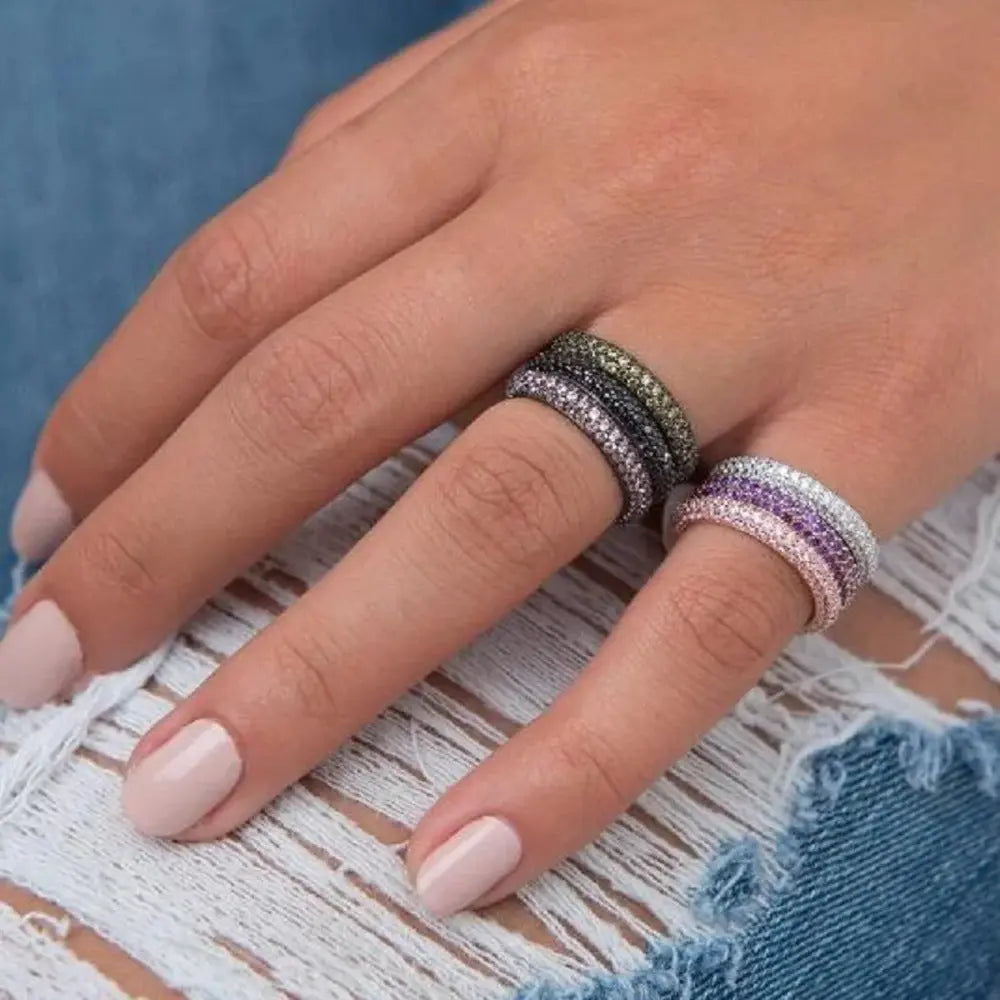 Three-color Full Rhinestone Zircon Ring Niche High Sense Women's Ring Ring - Norellé