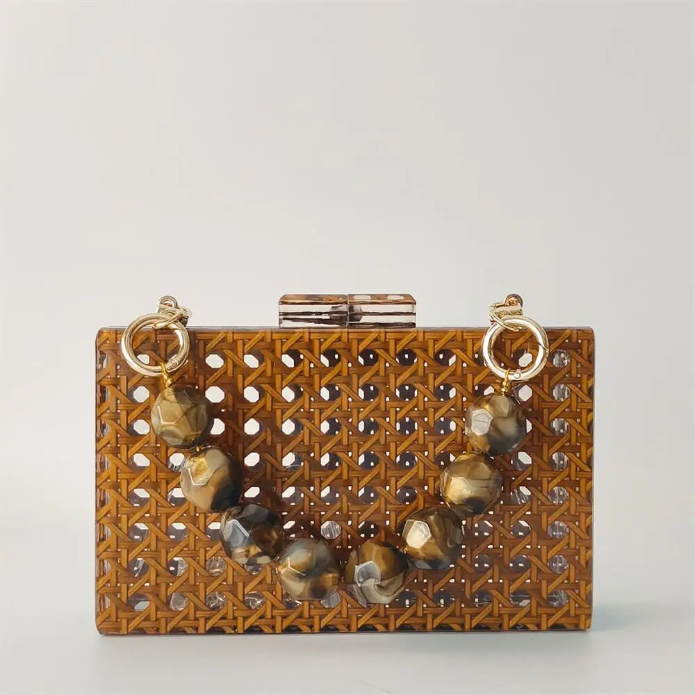 Acrylic Egg Cane Rattan Clutch Bag