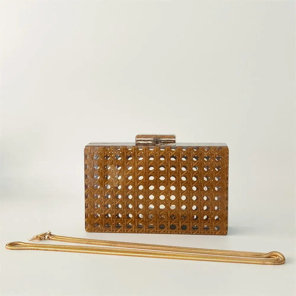 Acrylic Egg Cane Rattan Clutch Bag - snake chain 1