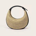 Adjustable Half-Moon Handbag - straw-black