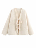 V-neck Cardigan Fashion Casual Lace Up Woolen Coat Short Coat - Norellé