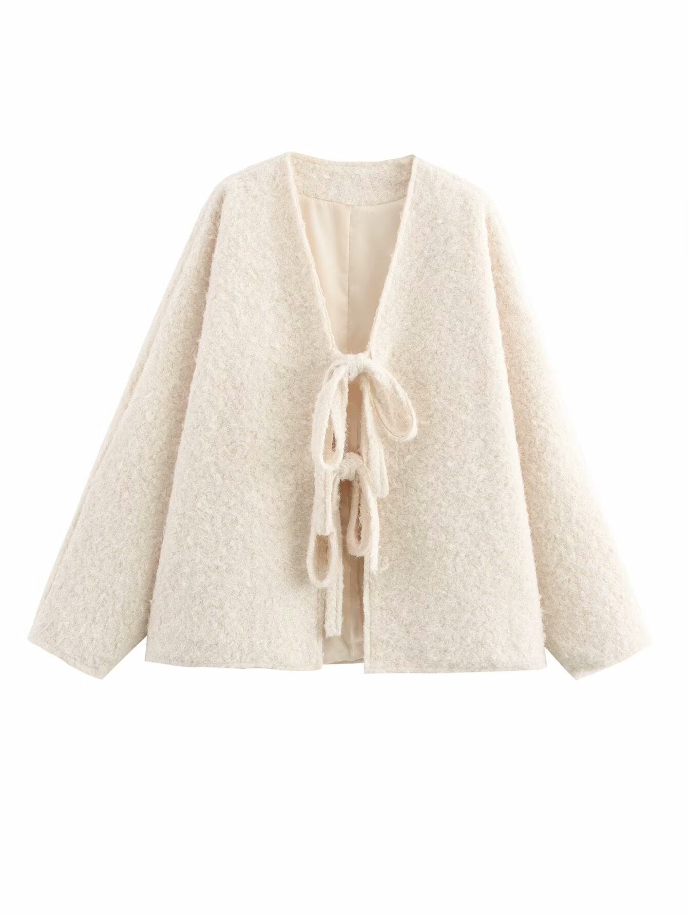 V-neck Cardigan Fashion Casual Lace Up Woolen Coat Short Coat - Norellé