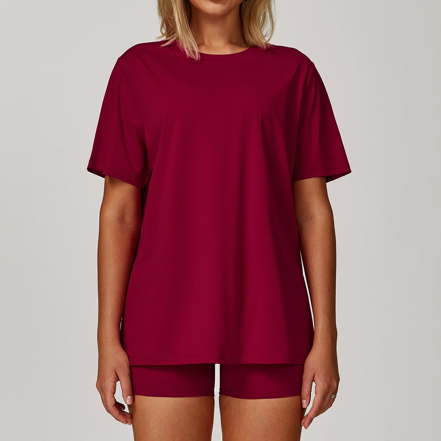 All-match Short-sleeved Round Neck Loose Casual Quick-drying T-shirt - Raspberry Red / L - Other