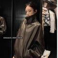 American Retro Brown Faux Leather Jacket Women