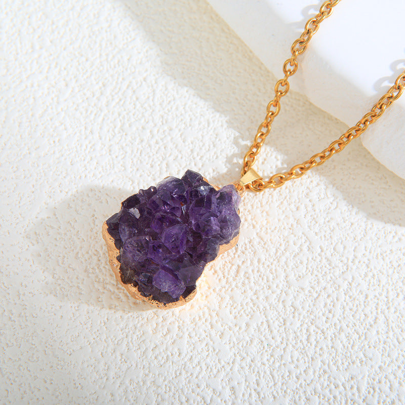 Amethyst Necklace Pendant - Thick Straps Chain Length 45cm - electronic accessories