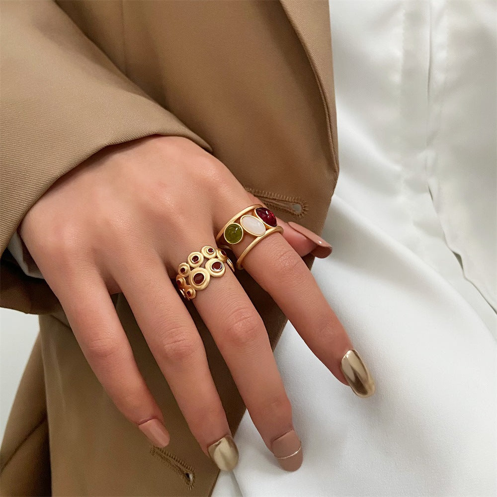 Ancient Fashion Colored Gems Ring Hollow Drip Glazed - electronic accessories