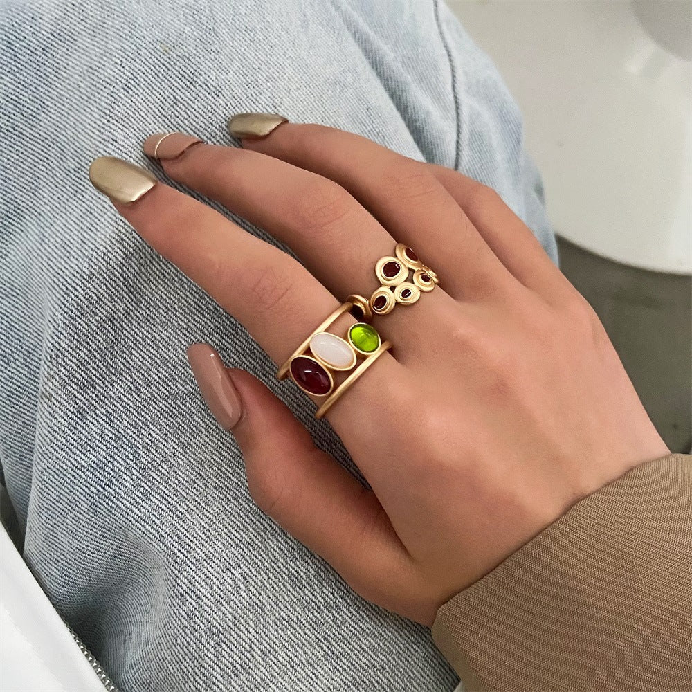 Ancient Fashion Colored Gems Ring Hollow Drip Glazed - electronic accessories