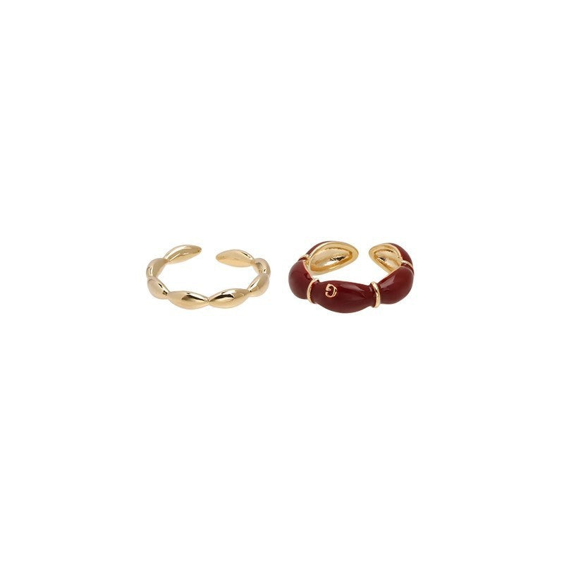 Ankela Red Drip Glazed Bamboo Ring All-matching Graceful Opening Adjustable Index Finger - electronic accessories