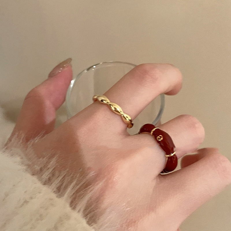 Ankela Red Drip Glazed Bamboo Ring All-matching Graceful Opening Adjustable Index Finger - electronic accessories